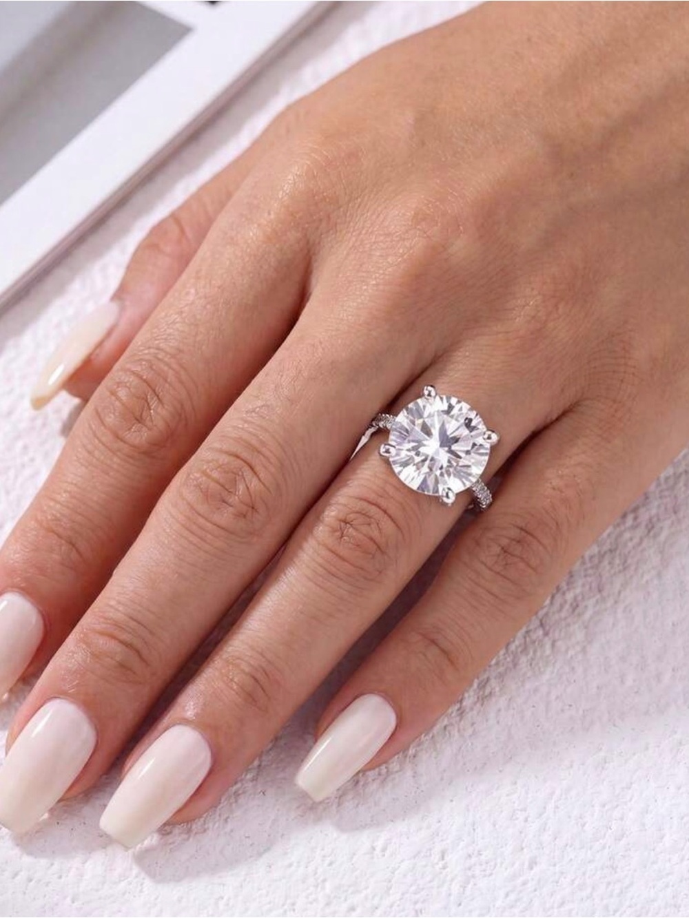 Classic Round Cut Silver Engagement Ring with Clear Stone